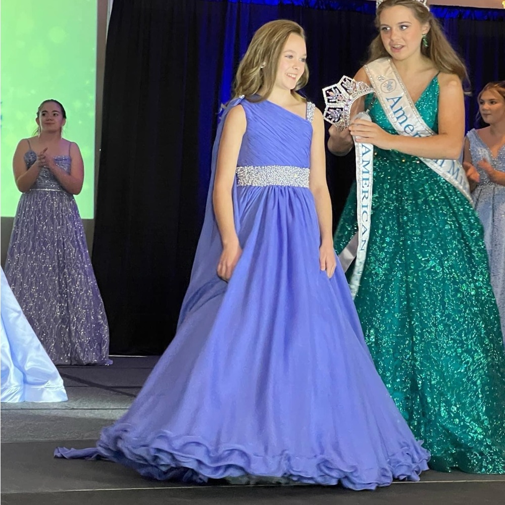 Morgan Jeff Pageant Dress in Periwinkle with Pearl and rhinestone detail - Picture 9 of 9
